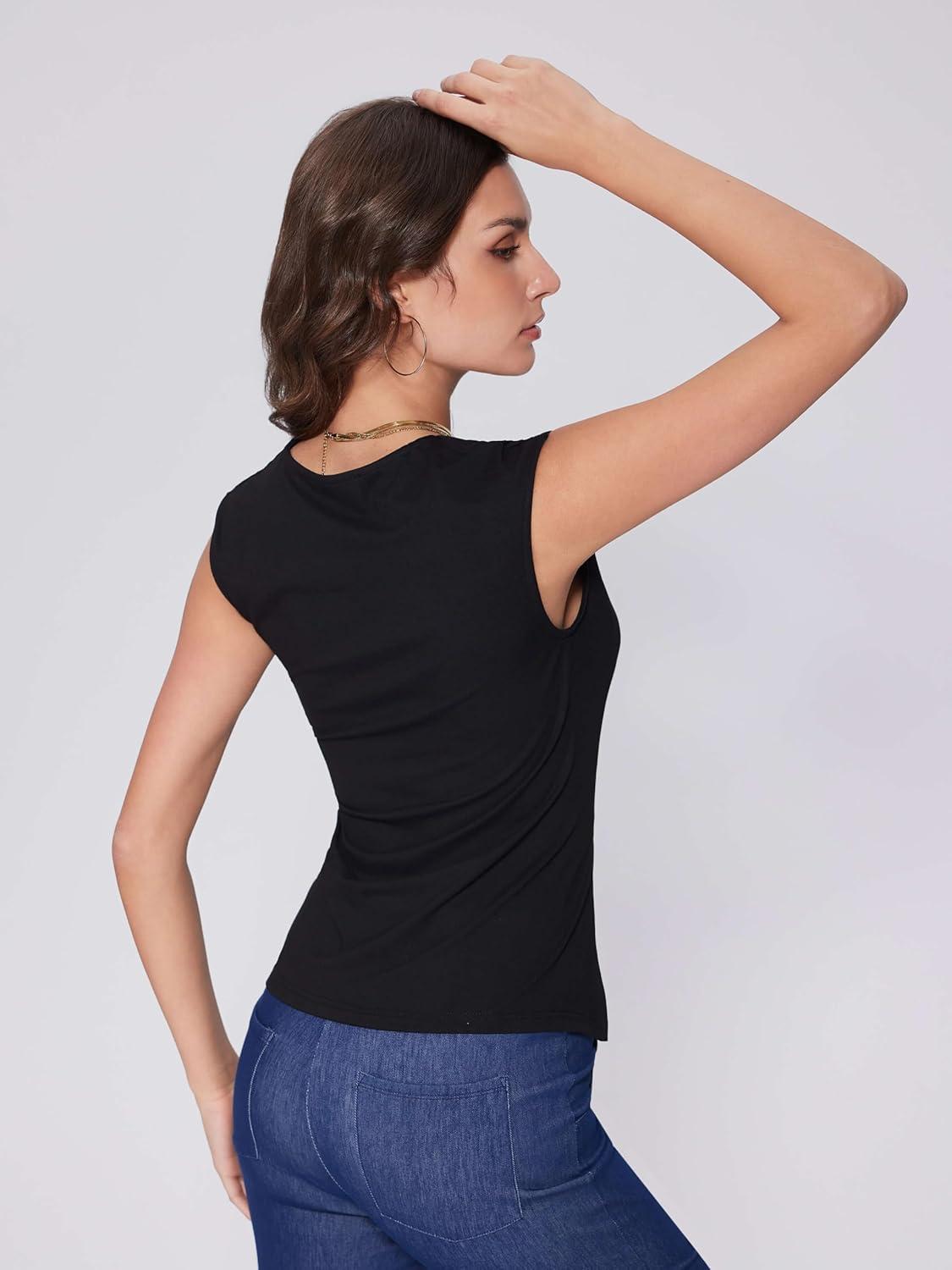 imageVinova Tank Tops for Women Cowl Neck Side Split Hem Sleeveless Going Out Tops Casual Summer Vacation Outfits 2025Black