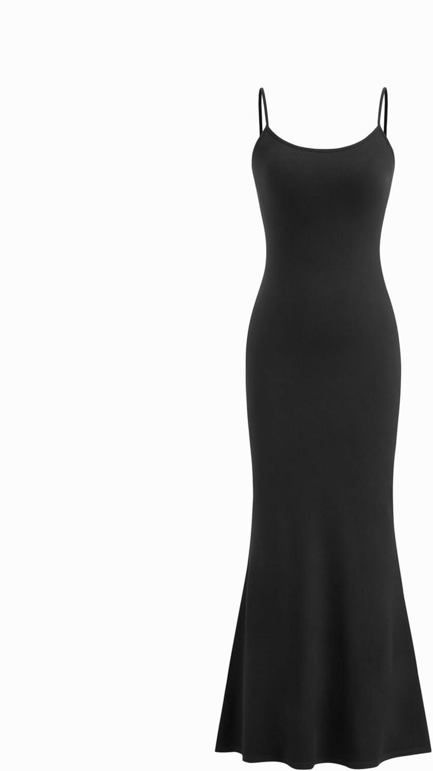 imageVinova Womens Slip Dress Shaping Bodysuit Combo Maxi Length DressBlack