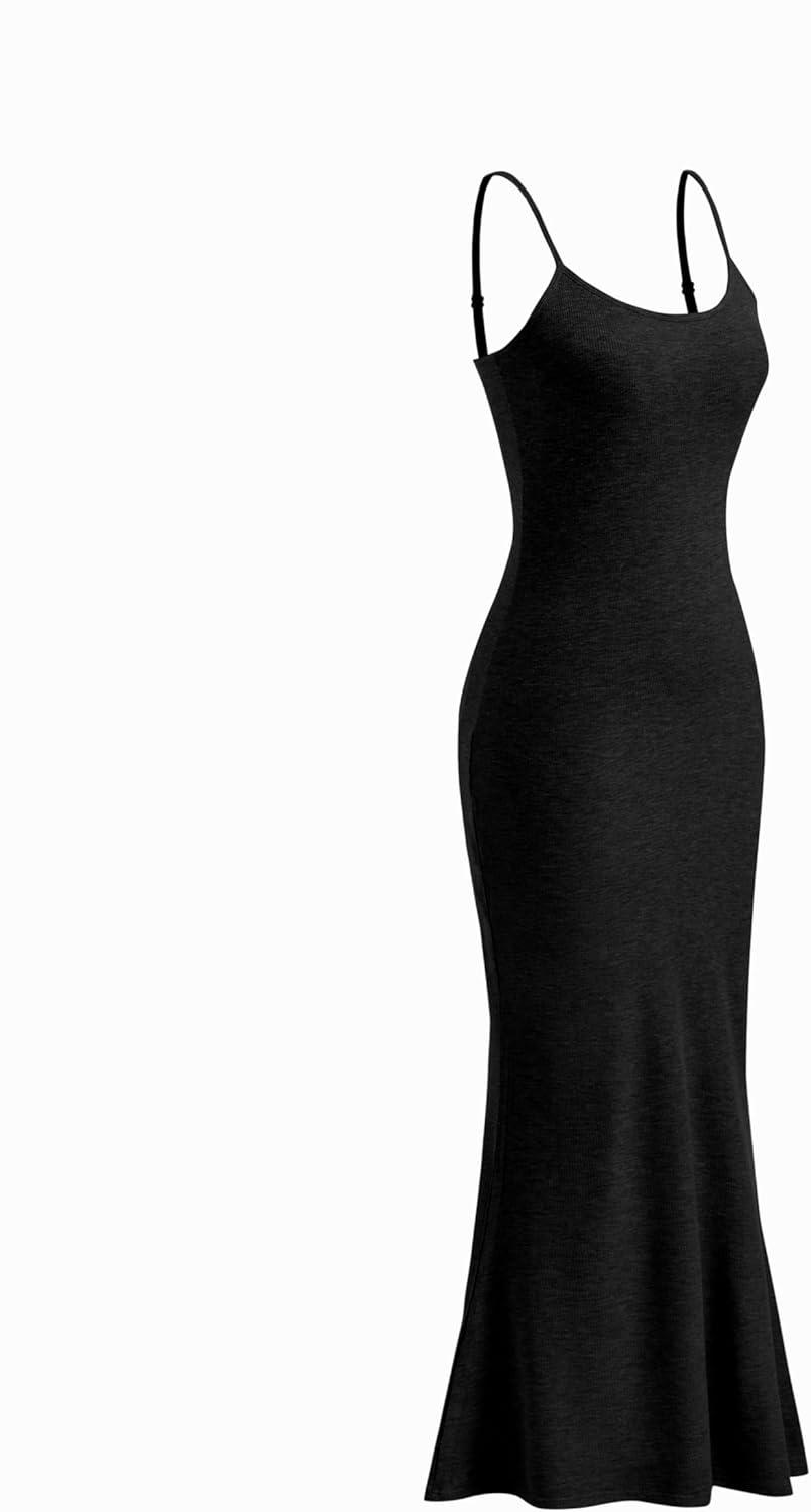 imageVinova Womens Slip Dress Shaping Bodysuit Combo Maxi Length DressBlack