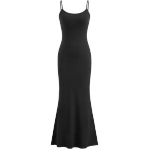 Vinova Womens Slip Dress Shaping Bodysuit Combo Maxi Length Dress(Black)