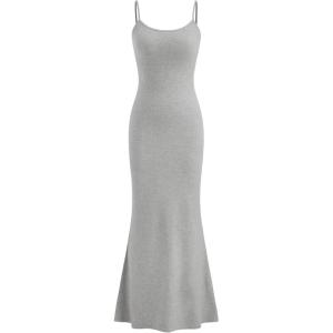 Vinova Womens Slip Dress Shaping Bodysuit Combo Maxi Length Dress(Grey)