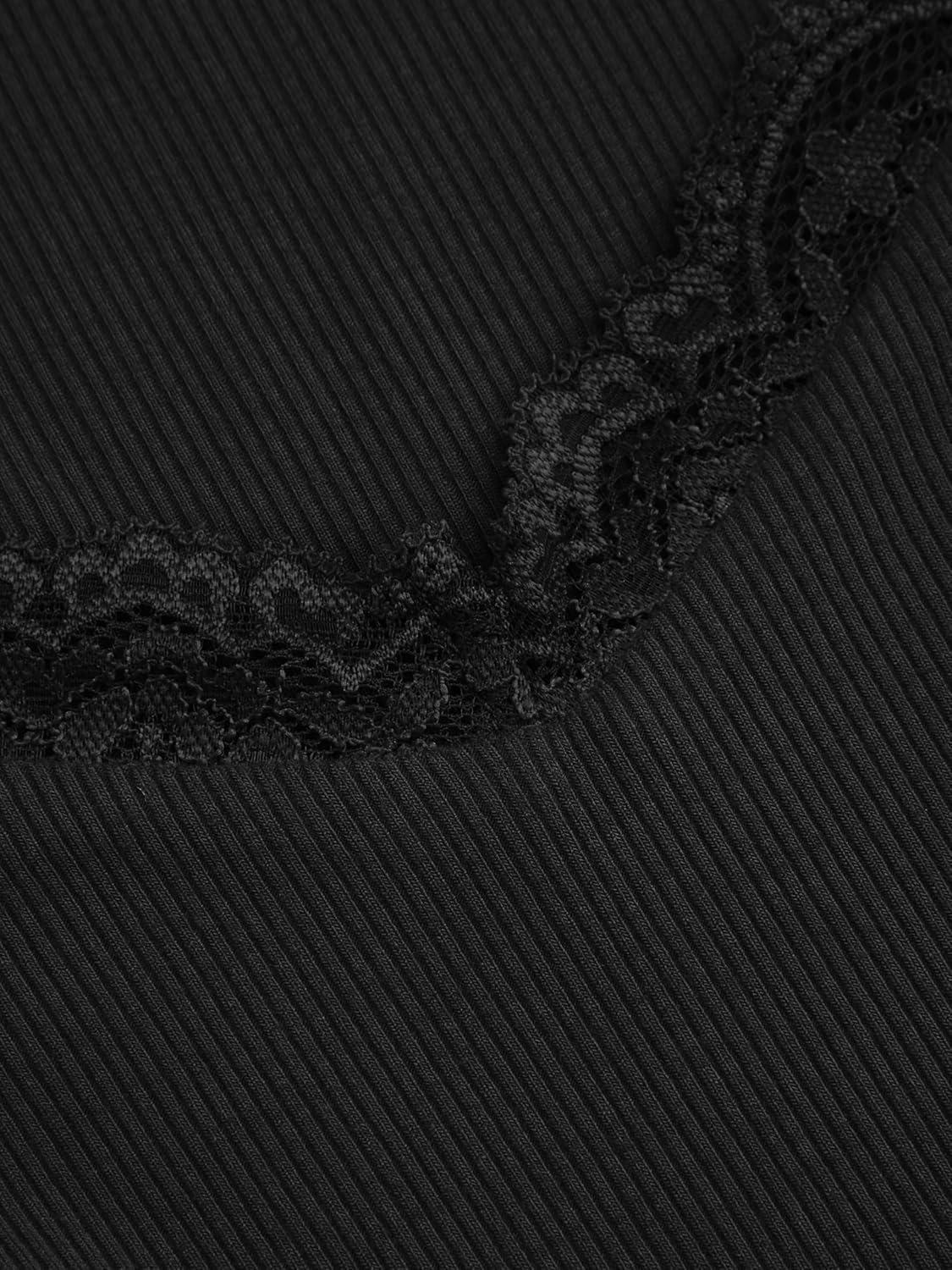 imageVinova Long Sleeve Square Neck High Stretch Casual Going Out Jumpsuits with Lace TrimBlack