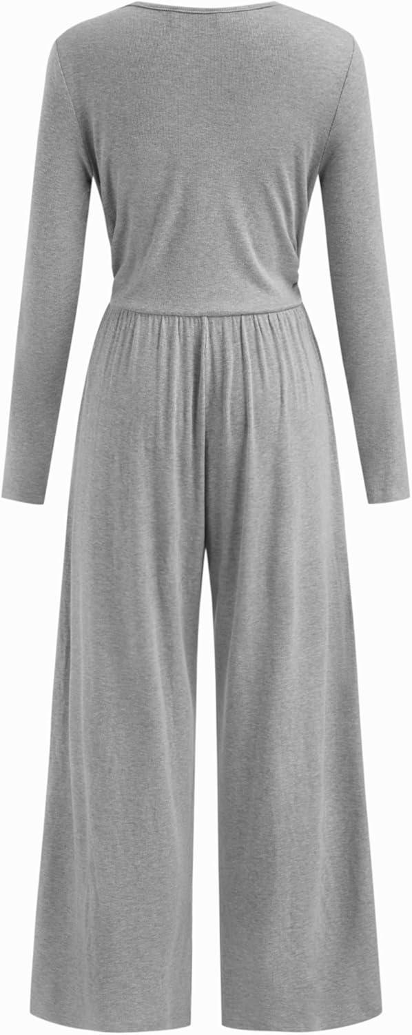 imageVinova Women HighStretch Solid Cowl Neck Long Sleeves Casual Wide Leg JumpsuitsDark Grey