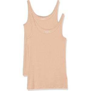 Amazon Essentials Débardeur Coupe ajustée à Fines Bretelles Femme, Lot de 2(Beige Moyen)