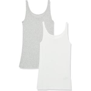 Amazon Essentials Débardeur Coupe ajustée à Fines Bretelles Femme, Lot de 2(Blanc/Gris Clair Chiné)