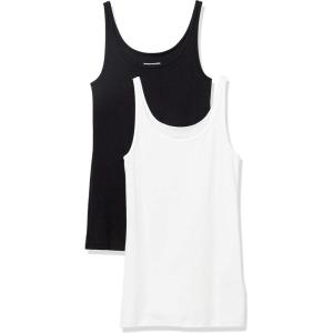 Amazon Essentials Débardeur Coupe ajustée à Fines Bretelles Femme, Lot de 2(Blanc/Noir)
