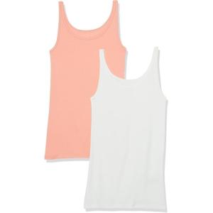 Amazon Essentials Débardeur Coupe ajustée à Fines Bretelles Femme, Lot de 2(Blanc/Rose Corail)
