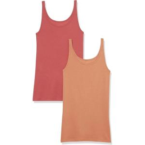 Amazon Essentials Débardeur Coupe ajustée à Fines Bretelles Femme, Lot de 2(Brun/Rouge Brique)