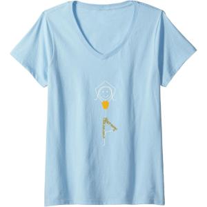 Femme Yoga drôle de femmes, cadeaux d&rsquo;exercice de yoga de fille T-Shirt avec Col en V(Bleu Céleste)
