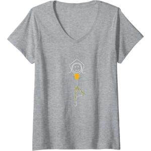 Femme Yoga drôle de femmes, cadeaux d&rsquo;exercice de yoga de fille T-Shirt avec Col en V(Gris Chiné)