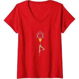 Femme Yoga drôle de femmes, cadeaux d&rsquo;exercice de yoga de fille T-Shirt avec Col en V(Rouge)