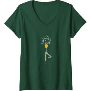 Femme Yoga drôle de femmes, cadeaux d&rsquo;exercice de yoga de fille T-Shirt avec Col en V(Vert Forêt)