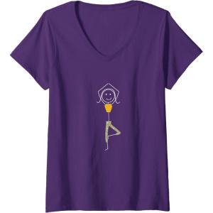 Femme Yoga drôle de femmes, cadeaux d&rsquo;exercice de yoga de fille T-Shirt avec Col en V(Violet)