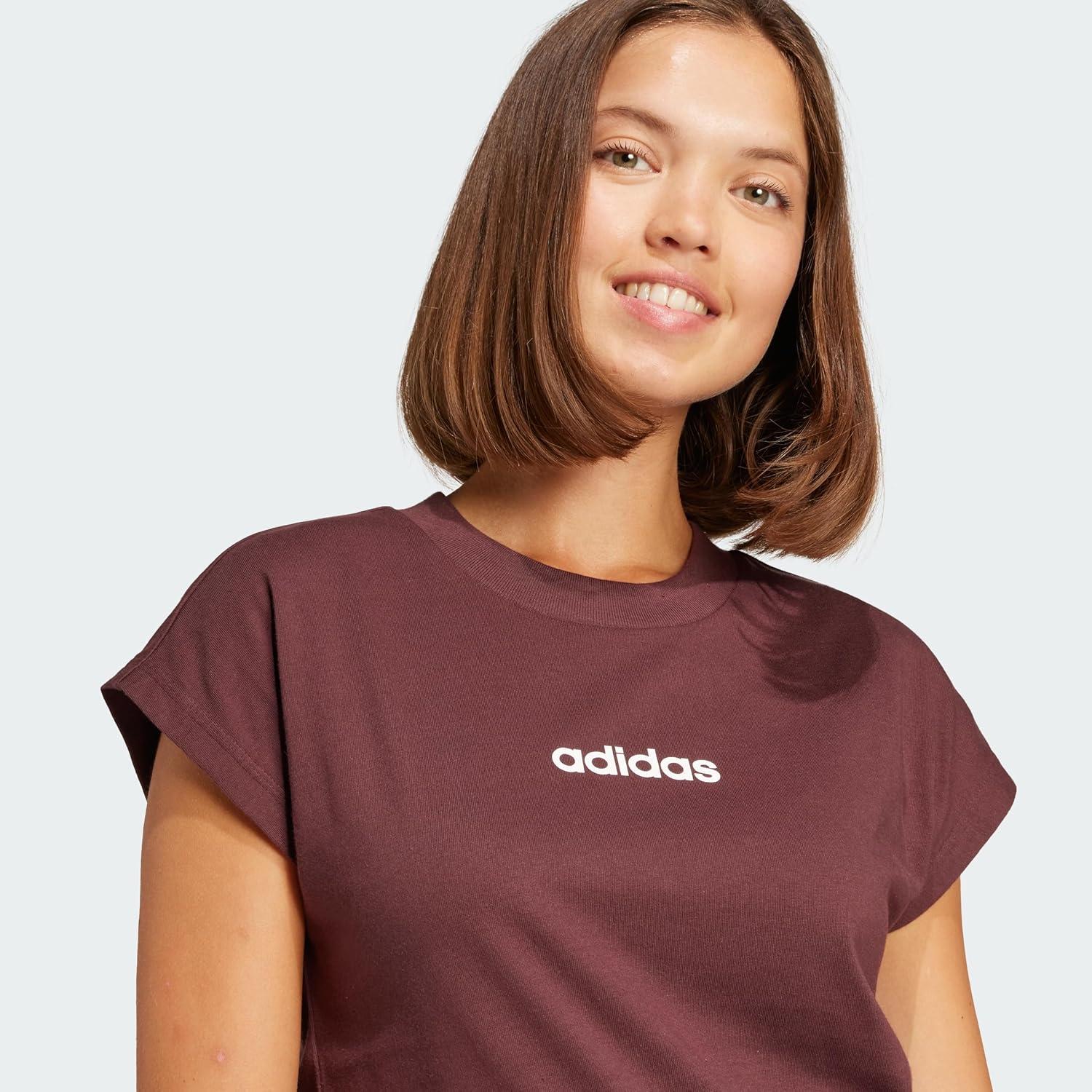 imageadidas Essentials Linear Cotton TShirt TShirt Femme Lot de 1Aurora Ruby White