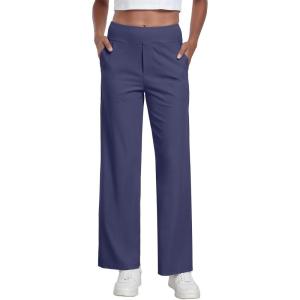 GRECERELLE Palazzo Pantalon pour femme, élégant, ample, jambes larges, taille extensible, avec poches(Baleine Bleue.)