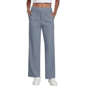 GRECERELLE Palazzo Pantalon pour femme, élégant, ample, jambes larges, taille extensible, avec poches(Gris/Bleu)