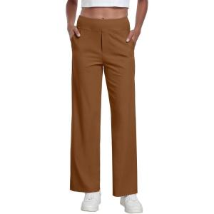 GRECERELLE Palazzo Pantalon pour femme, élégant, ample, jambes larges, taille extensible, avec poches(Marron et Rouge.)
