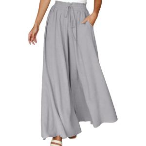 Pantalon Fluide Femme été Taille Haute Pantalons Large Elegant Fluide été Pantalon de Elastique léger à Jambes Le Travail and Le Bureau(Grey-c)