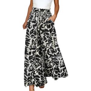 Pantalon Fluide Femme été Taille Haute Pantalons Large Elegant Fluide été Pantalon de Elastique léger à Jambes Le Travail and Le Bureau(Le Noir-b)