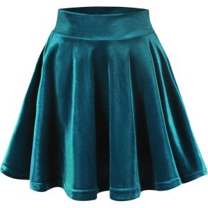 Femmes Rétro Jupe Velours Plissée Patineuse Fille Elastique Court Mini Jupe(Bleu Foncé)