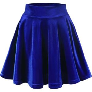 Femmes Rétro Jupe Velours Plissée Patineuse Fille Elastique Court Mini Jupe(Bleu Royal)