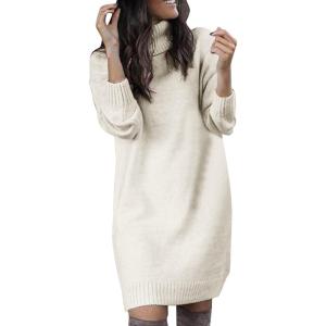 Pull Femme Élégant Curvy Long Pull Robe D&rsquo;hiver Chandails Col rond D&rsquo;hiver Surdimensionné Robe Pull Col roulé Slim Fit Mode Sweatshirt Chaud Décontracté Haut Tricoté Couleur Unie(3 – Blanc)