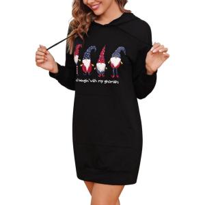 Robe Sweats à Capuche Femme Sweat Long Hoodie Hiver Pull Robes avec Poche Long Robes Casual Manches Longues(Noir_e)