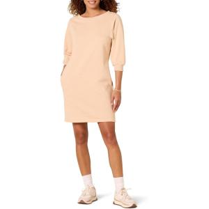 Amazon Essentials Femme Robe en Molleton Style Sweat à Manches Bouffantes et Col Bateau (Disponible en Grande Taille)(Beige)