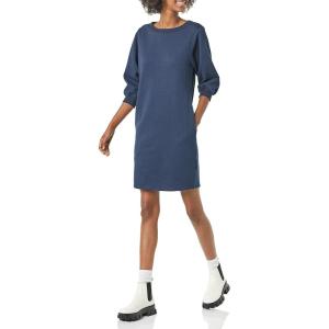 Amazon Essentials Femme Robe en Molleton Style Sweat à Manches Bouffantes et Col Bateau (Disponible en Grande Taille)(Bleu Marine)