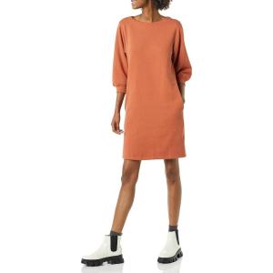 Amazon Essentials Femme Robe en Molleton Style Sweat à Manches Bouffantes et Col Bateau (Disponible en Grande Taille)(Caramel)