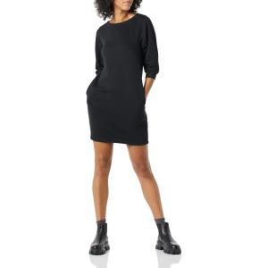 Amazon Essentials Femme Robe en Molleton Style Sweat à Manches Bouffantes et Col Bateau (Disponible en Grande Taille)(Noir)
