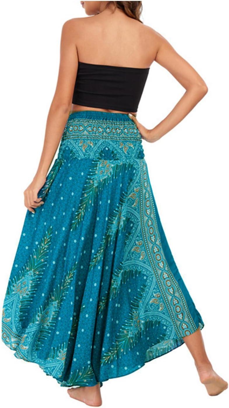 image:imageFemme Robe Imprim Fleurie Ete Boheme Jupe Style Ethnique 2 en 1 sans Manche Plage Strap Wrap Taille UniqueHvert Bleu