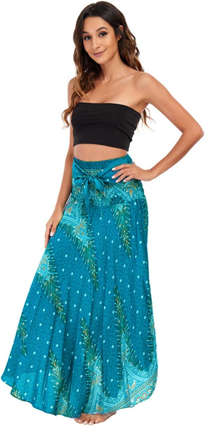 image:imageFemme Robe Imprim Fleurie Ete Boheme Jupe Style Ethnique 2 en 1 sans Manche Plage Strap Wrap Taille UniqueHvert Bleu