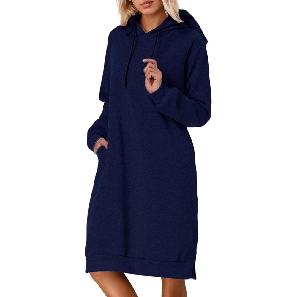 image:image2025 Femmes paississant Long Molleton Sweatshirt String Hoodie Robe Pull Pull Grande Taille Pull Col PullBleu Marine