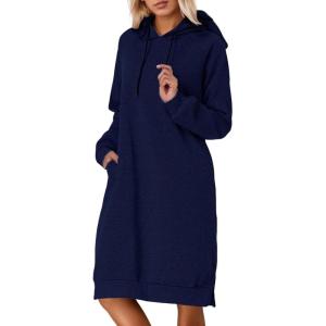 2025 Femmes Épaississant Long Molleton Sweatshirt String Hoodie Robe Pull Pull Grande Taille Pull Col Pull(Bleu Marine)