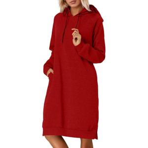2025 Femmes Épaississant Long Molleton Sweatshirt String Hoodie Robe Pull Pull Grande Taille Pull Col Pull(Rouge)