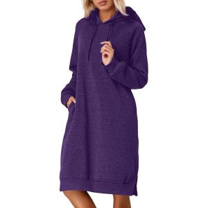 2025 Femmes Épaississant Long Molleton Sweatshirt String Hoodie Robe Pull Pull Grande Taille Pull Col Pull(Violet)