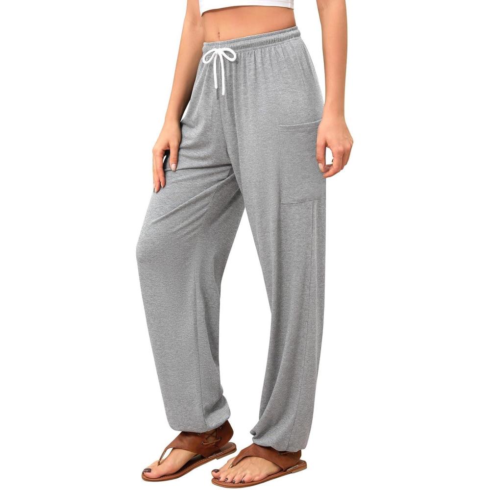 image:imageQIANXIZHAN Boho Palazzo Pants Mous Palazzo FemmeGris Clair