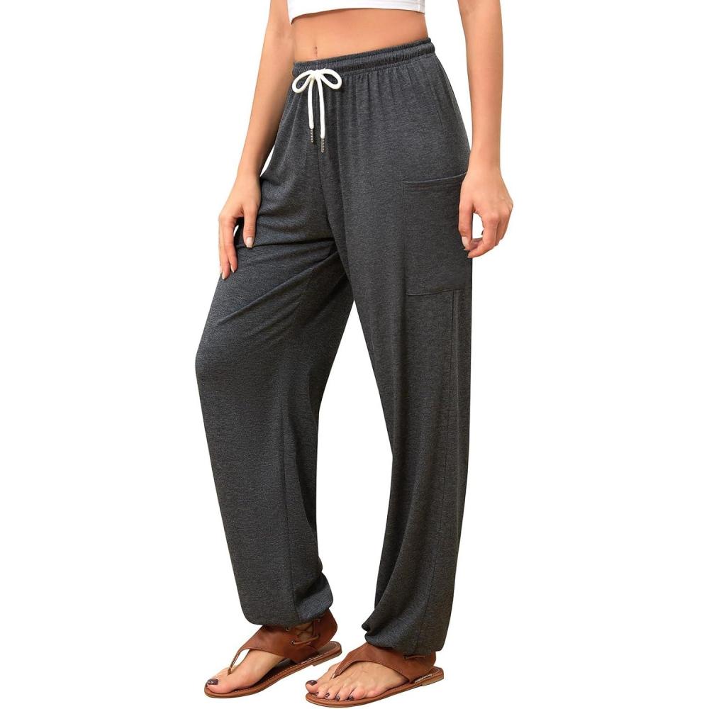 image:imageQIANXIZHAN Boho Palazzo Pants Mous Palazzo FemmeGris Fonc