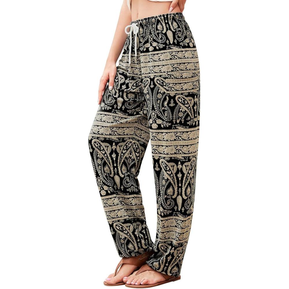 image:imageQIANXIZHAN Boho Palazzo Pants Mous Palazzo FemmeNoir Ray Flowe