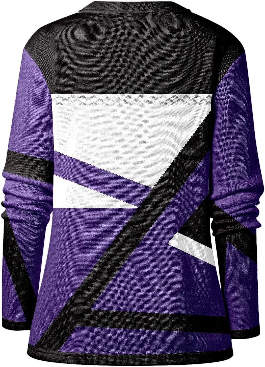 image:imageGnrique Patchwork Pull Fin Femme Manche Longue Col Rond Pull Leger Femme Automne Hiver Chaud Chic et lgant Blocs De Couleurs Mode Confortable Chandail Long Grande Taille Jacquard Ideal PulloverViolet 2