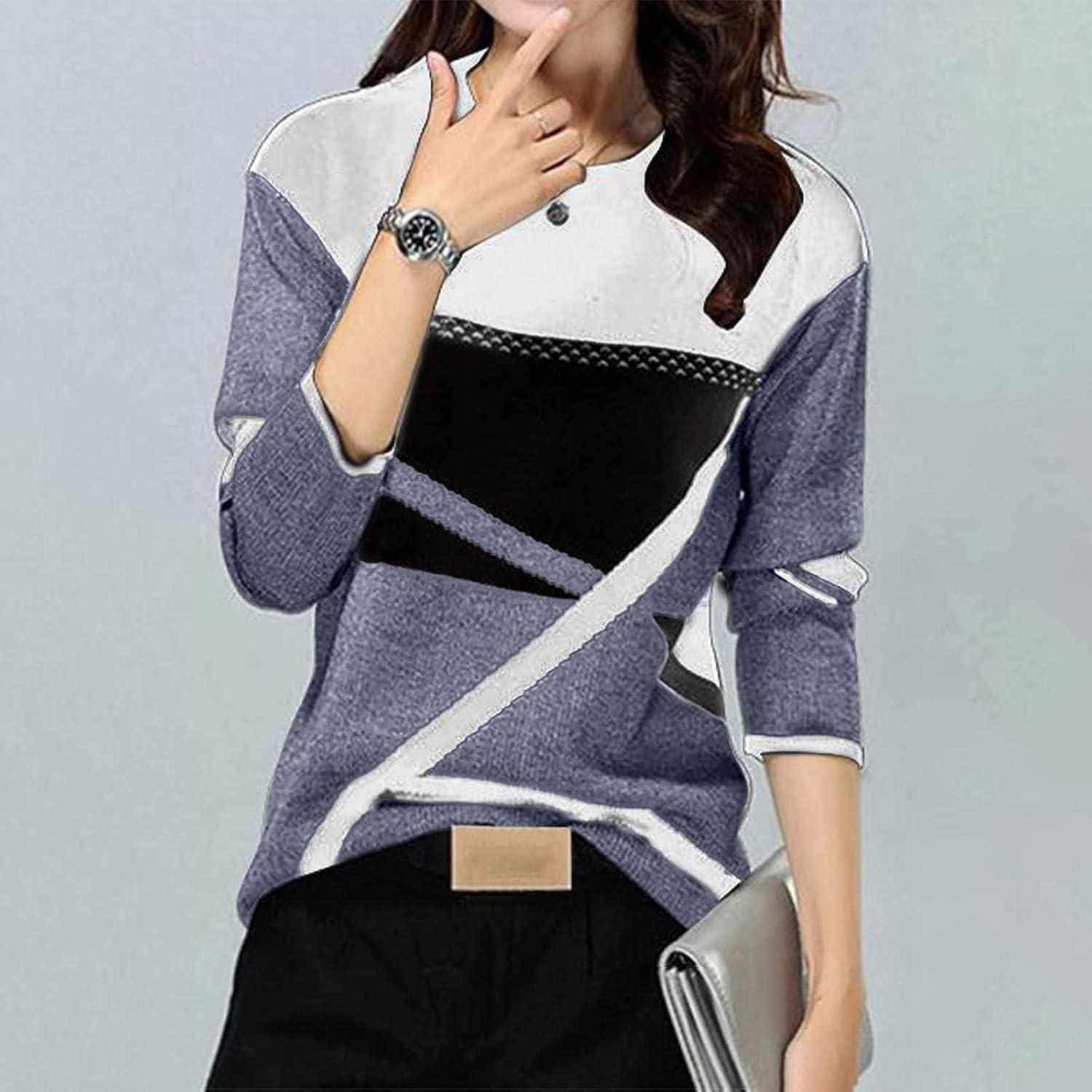 image:imageGnrique Patchwork Pull Fin Femme Manche Longue Col Rond Pull Leger Femme Automne Hiver Chaud Chic et lgant Blocs De Couleurs Mode Confortable Chandail Long Grande Taille Jacquard Ideal PulloverGrey 4