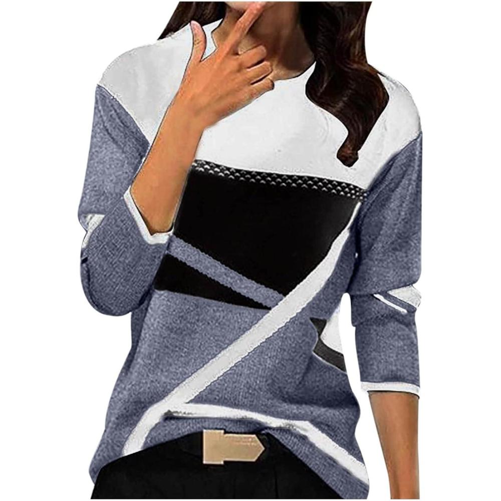 image:imageGnrique Patchwork Pull Fin Femme Manche Longue Col Rond Pull Leger Femme Automne Hiver Chaud Chic et lgant Blocs De Couleurs Mode Confortable Chandail Long Grande Taille Jacquard Ideal PulloverGrey 4