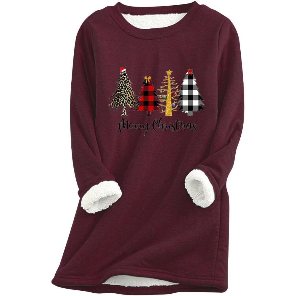 image:imagePull doubl en polaire pour femme Sweatshirt dcontract de Nol long pour femme Imprim vintage Pull ample surdimensionn 02 Wine XXL