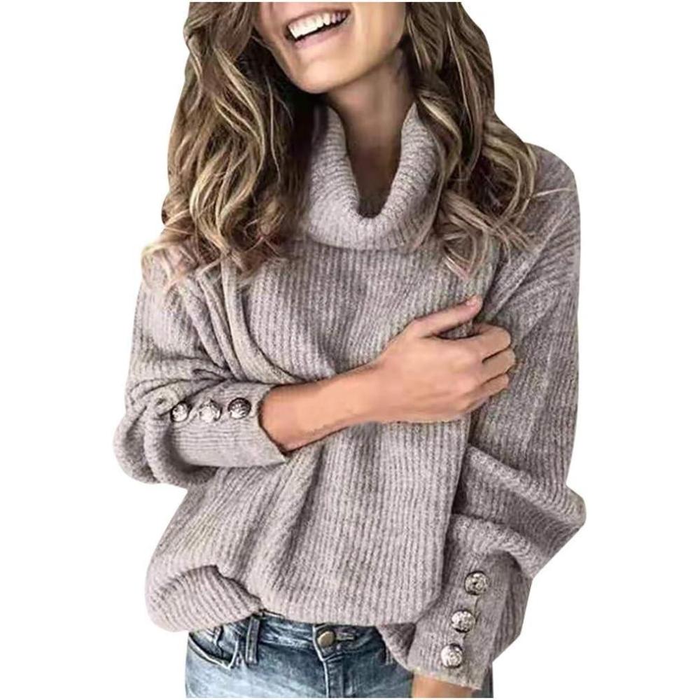 image:imagePull Femme Chic Chaud Col Roul Pulls En Tricot Chic Et Elegant Hiver Chaud Manches Longues Pull Cachemire Couleur Unie Lger Sweater Pas Cher Elstique Pullover Dcontracts Ample VtementsZ1grey