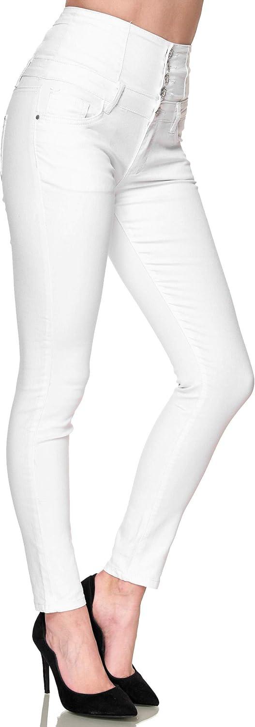 image:imageElara Jeans Femmes Stretch Taille Haute Skinny ChunkyrayanBlanc
