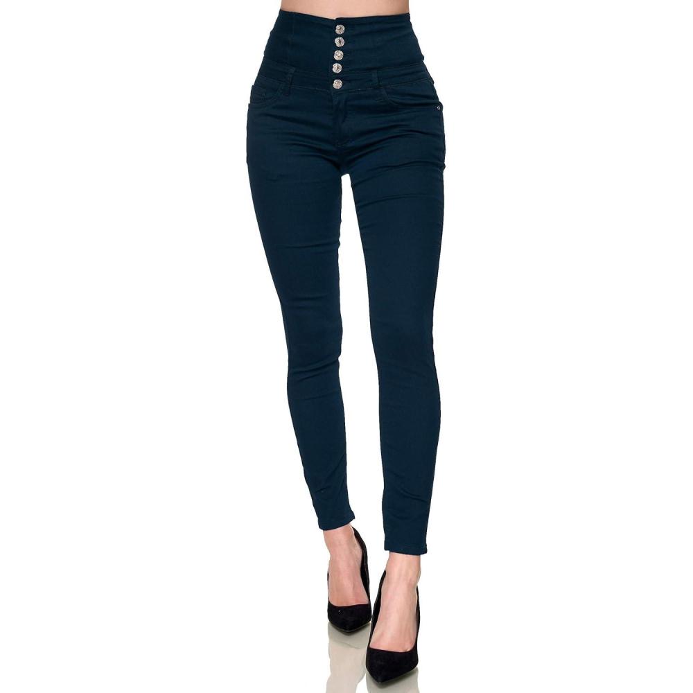 image:imageElara Jeans Femmes Stretch Taille Haute Skinny ChunkyrayanBleu